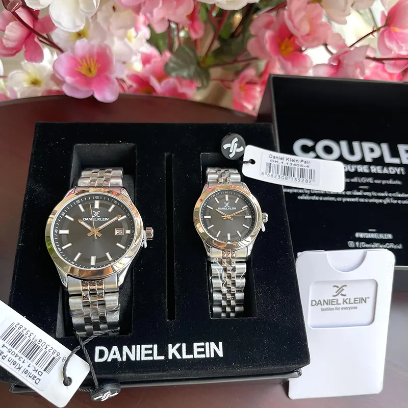 Daniel Klein Black Dial Silver-tone Couple Set | DK.1.13405-4